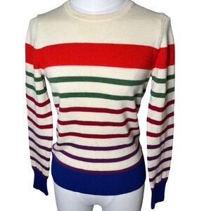 Preppy Multicolor Stripe Crewneck Sweater Cream Brooks Brothers Red Fleece S